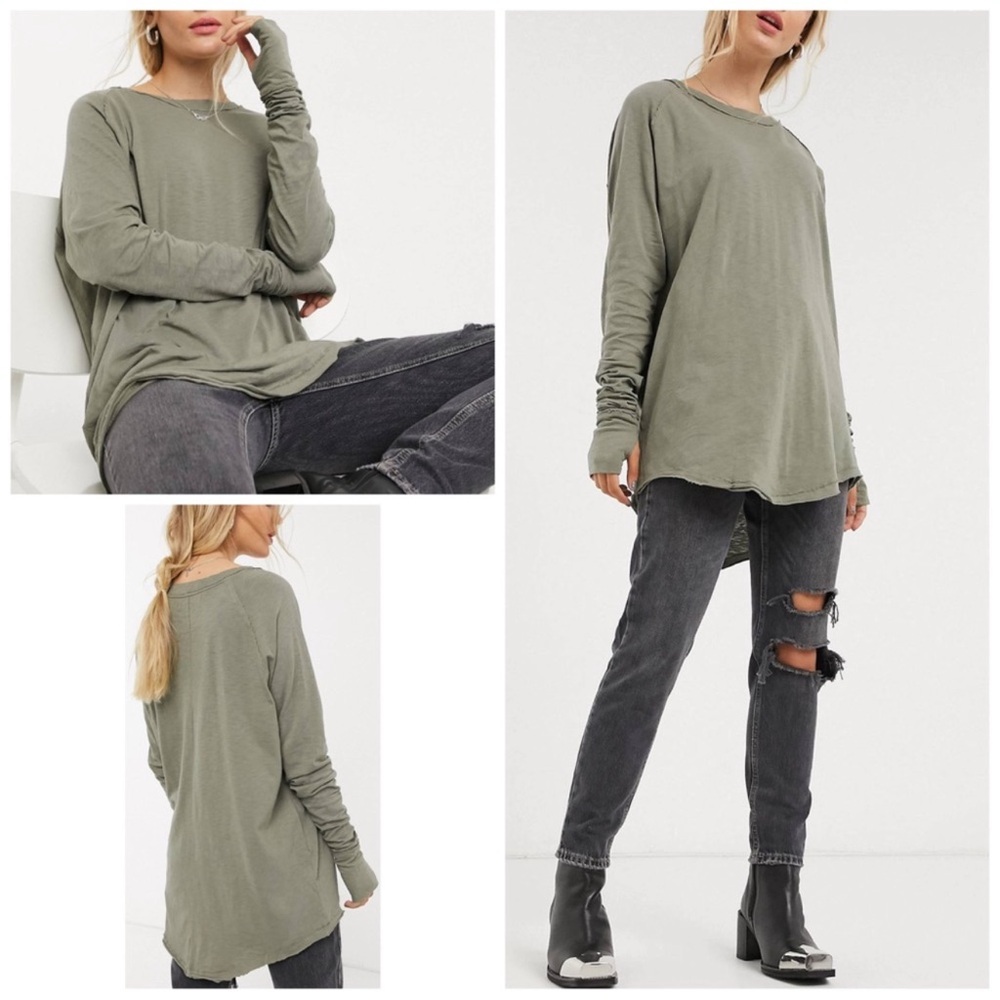 NWOT Free People Arden Tee Size: L in Washed Army